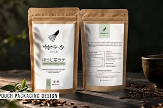 design tea packaging, tea label, pouch and box design