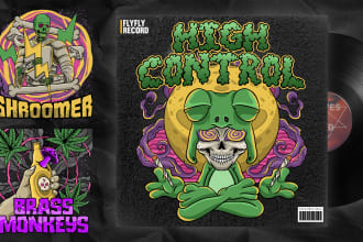 design logo weed, cannabis, psychedelic and trippy  tshirt illustration