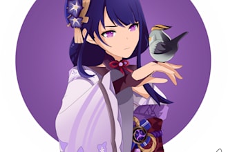 draw genshin impact style character, PSD or vector in high quality