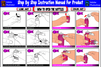 create vector line art draw step by step instruction manual for your product