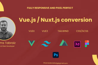 convert psd, xd, figma to vue js, nuxt js app