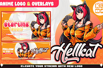 design anime vtuber overlay animated for twitch and streamer