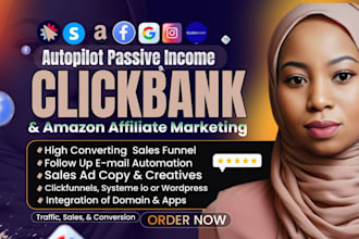 setup 10k affiliate marketing for clickbank or amazon on clickfunnel, systeme io
