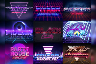 80s synthwave retro vintage style neon and chrome 3d logo