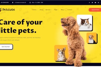create wordpress website for dogs, cats, pet training, pet care, pet supplier