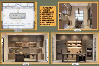 kitchen design and interior realistic rendering