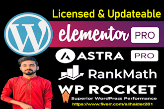 install elementor pro, astra pro, wp rocket, rank math seo