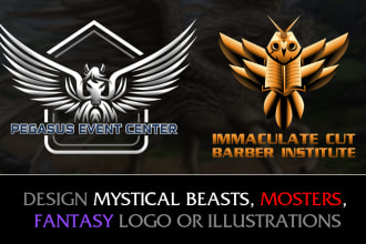 design mythical beasts, monsters, fantasy logo or illustrations