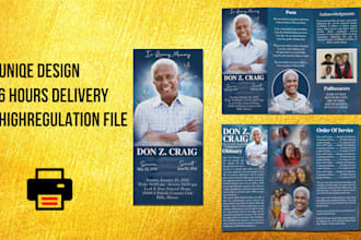 design unique trifold obituary and funeral program