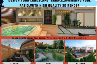 design,draw,render your landscape terrace, swimming pool patio,