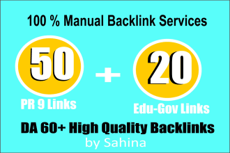 50 pr9 with 20 edu  da80to100 high quality SEO