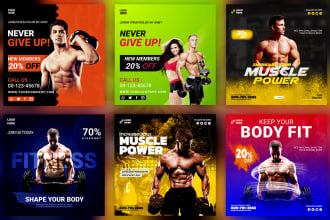 eye catchy gym social media posts, instagram post banner ads