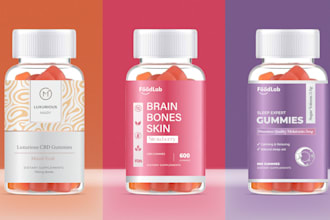 do supplements label, bottle label and food label designs with 3d mockup