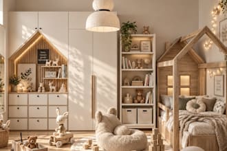 design a kids bedroom with realistic 3d renders