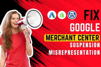 fix google merchant center suspension, misrepresentation issue