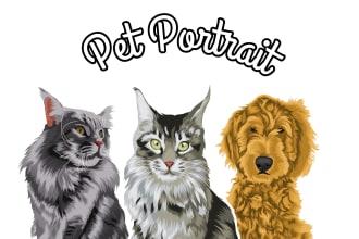 draw a family couple and pets to vector cartoon portrait