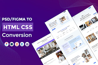 convert psd to html or figma to html css  bootstrap responsive website