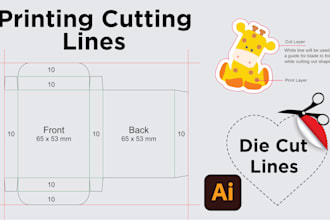 create cut lines or die cut lines and dielines for box, sticker or logo