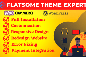 install, customize, error fixing flatsome theme woocommerce in wordpress