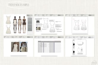 create a fashion technical flat drawing cad sketch