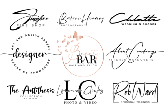 design scripted, signature, cursive, handwriting logo