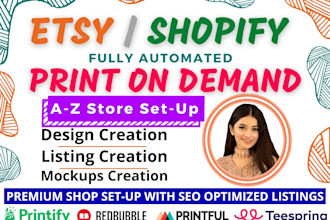 set up etsy shopify print on demand store with printify printful redbubble pod