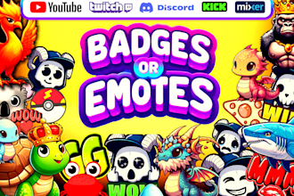 design emotes , sub badges , emojis for twitch youtube discord kick channels