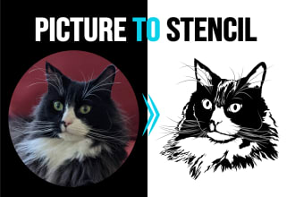 draw vector portraits of cats, dog any pet in stencil, silhouette or line art