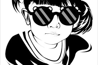 draw black and white line art portrait