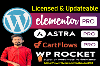 install elementor pro astra pro wp rocket cartflows pro plugin
