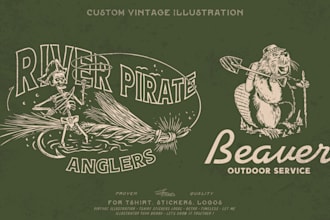 draw vintage retro logo illustration for merch