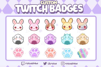 make adorable cute custom twitch sub badges or bit badges