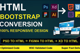convert psd to html, figma to html, xd to html responsive website