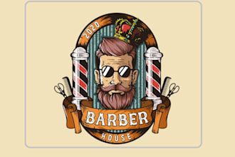 make an amazing unique barber shop logo design in one day