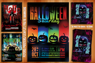 design modern halloween flyers aand social media banners