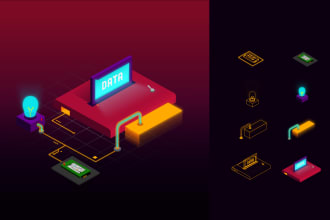 design isometric illustration for website and app