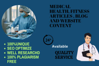 write medical, health, fitness articles and website content