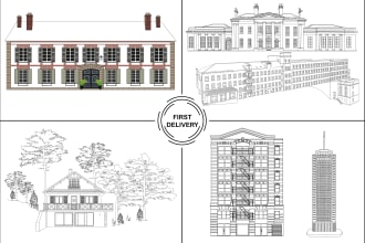 draw detailed building vector line art