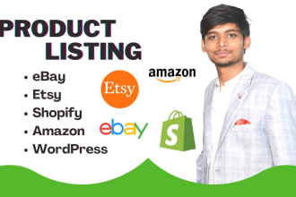 do product listing on ebay, etsy, shopify, amazon stores, bulk upload