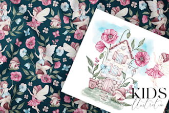 draw kid pattern, illustration by watercolor