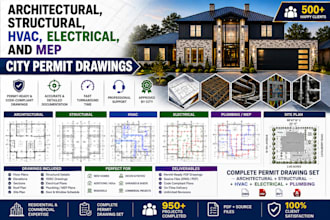 create architectural, structural, hvac, electrical, and mep city permit drawings