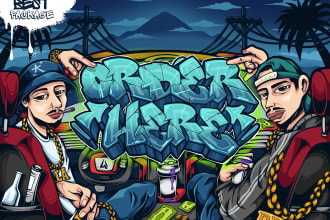 draw album cover hip hop, rap, cartoon art, character illustration art