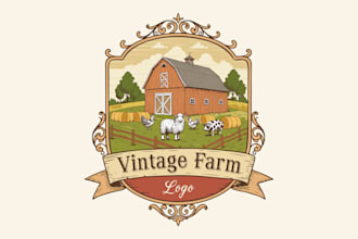 design a premium hand dawn vintage farm logo