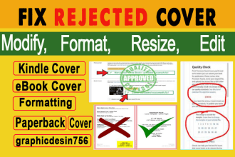 fix error, modify, resize, edit book cover, ebook, amazon KDP manuscript