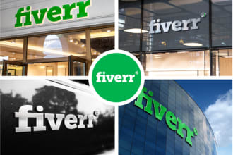 logo, text and building mockups on 100 realistic 3d mockup