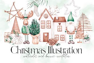 draw christmas card, invitation with watercolor