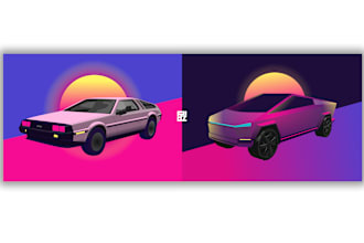 draw car or vehicle illustration in retrowave style