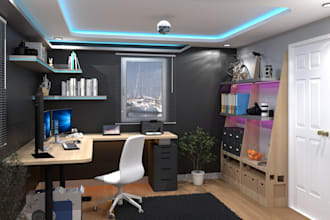 design home office interior with gaming gear