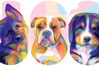 draw colorful pop art for your dog, cat or other pet