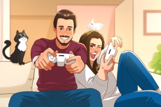 draw your couple into lovely disney cartoon portrait